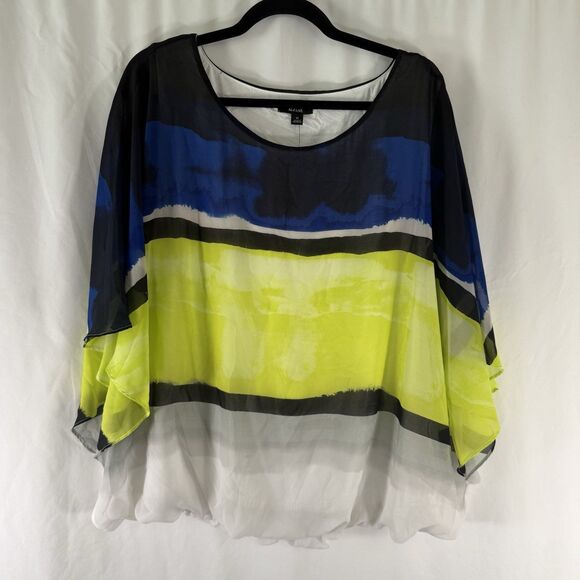 Alfani Tops - New Alfani Blouse Women's 2X Sheer Sleeve Elastic Bottom Round Neck Short Sleeve